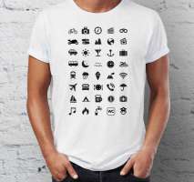 Cestovní tričko s ikonami - Bílé - velikost L