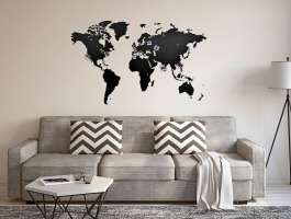 Luxusní dekorativní mapa světa 130x78 - Černá