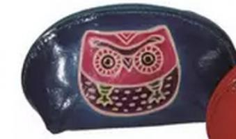 Kožená peněženka se sovou - Modrá - růžová sova